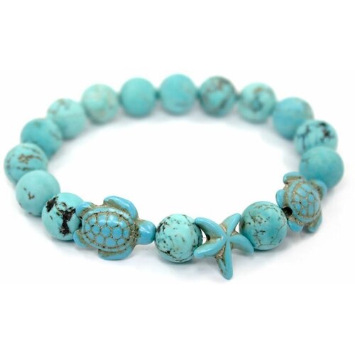 фото Handinsilver ( посеребриручку ) браслет из матовой бирюзы 10мм с морской звездой и черепахами