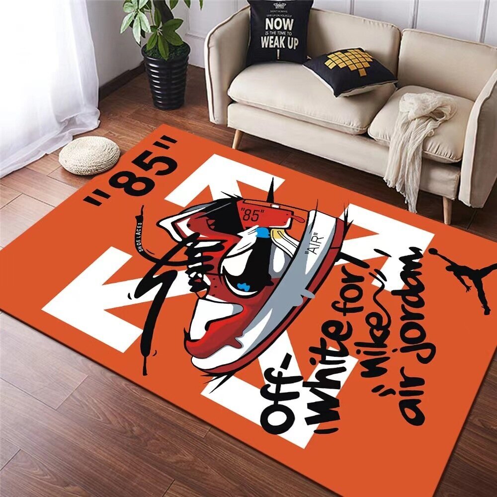 Ковер безворсовый "кроссовки Nike-Off-white" 60x90см. Коврик универсальный противоскользящий1 - фотография № 1