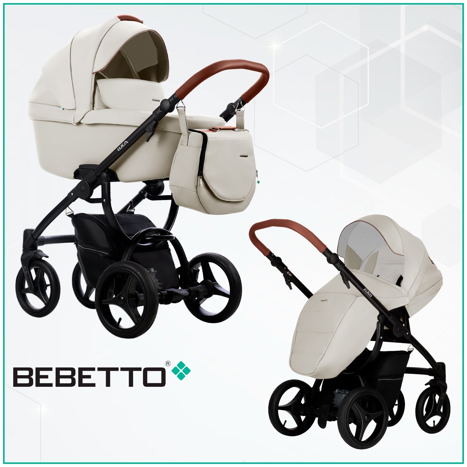 Детская коляска/2 в 1/Bebetto/Luca PRO (100% экокожа)/17/рама черная