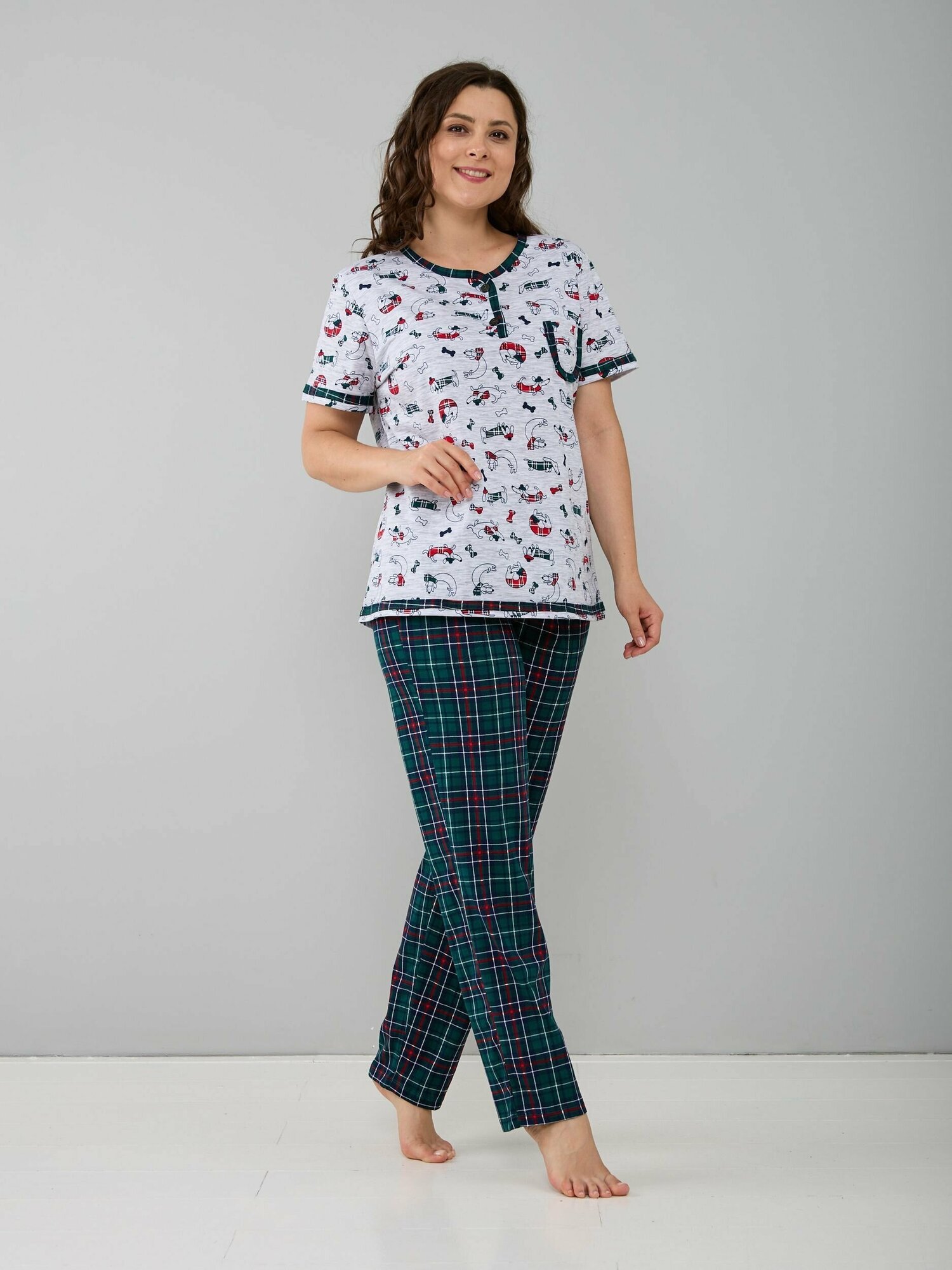 Пижама Алтекс, размер 58, зеленый, серый - фотография № 4