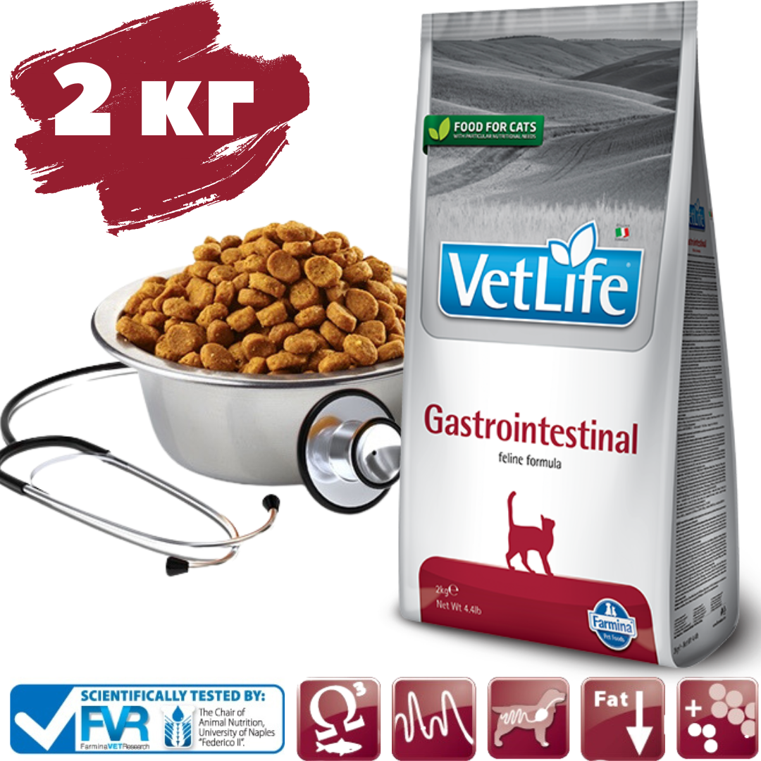 Сухой корм для кошек Farmina Vet Life Gastrointestinal, при проблемах с ЖКТ, 2 кг