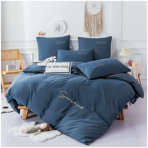Комплект постельного белья Однотонный Сатин Вышивка 1.5спальный, наволочки 70х70