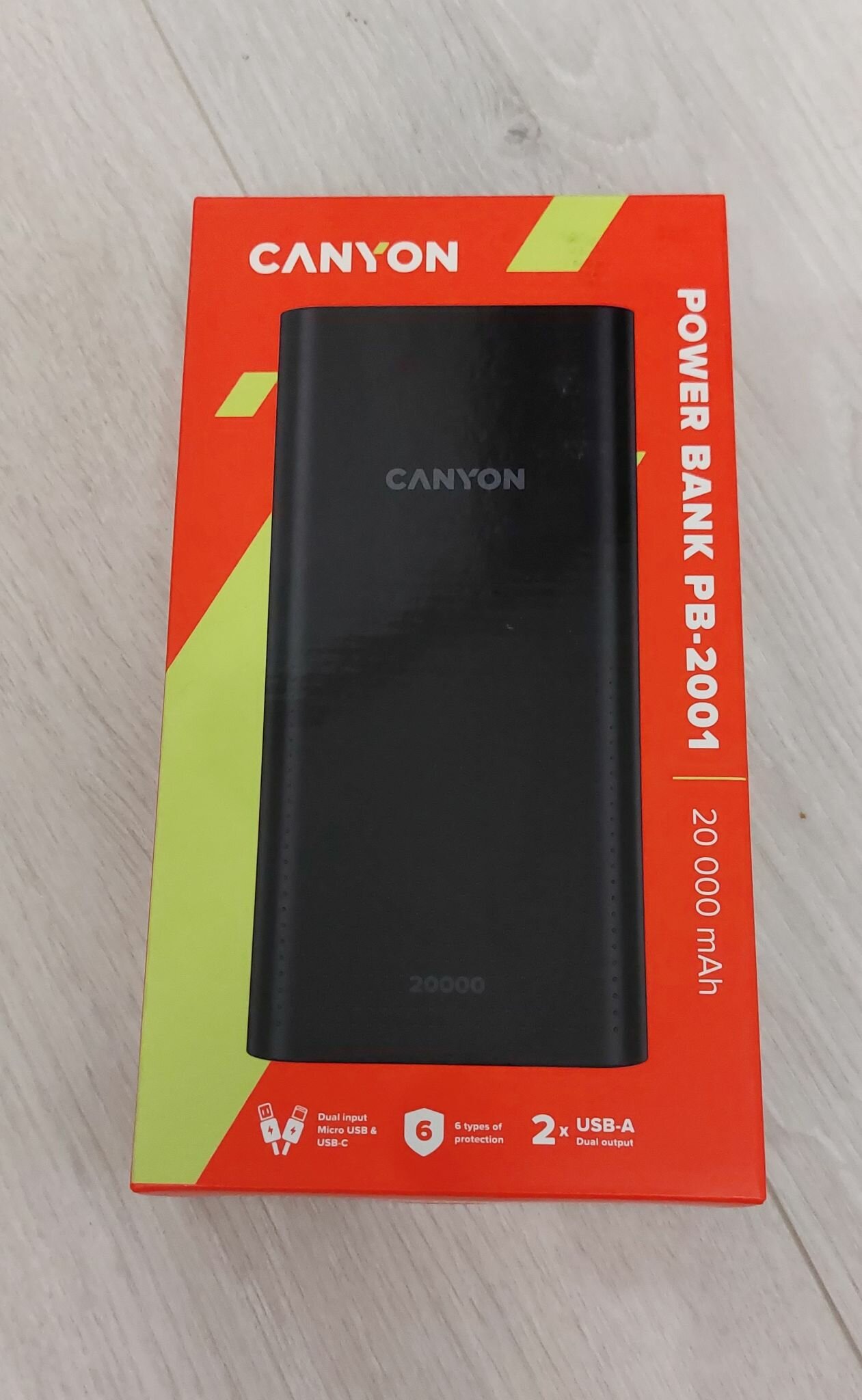Аккумулятор внешний портативный Canyon 20000mAh, micro-USB/USB Type-C, 2*USB Type-A, black - фото №6