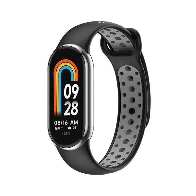 Ремешок силиконовый с перфорацией для Xiaomi Mi Band 8 (черный/серый)