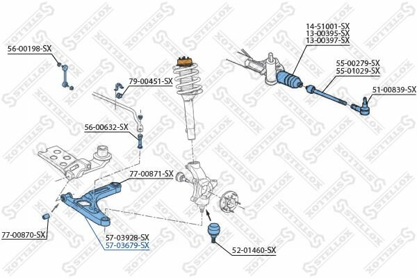 57-03679-203 Рычаг подвески нижний правый на Ford Transit all 00-