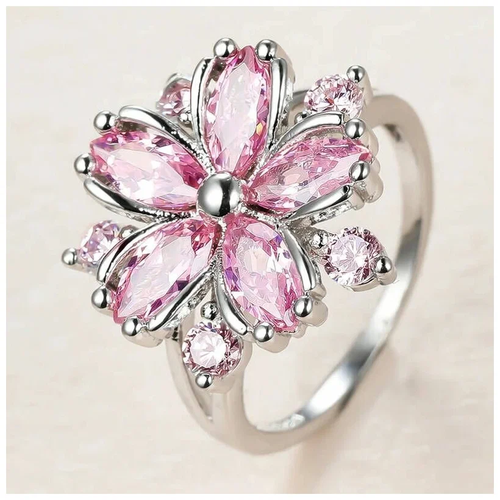 Кольцо обручальное Kyle, фианит, размер 18, серебряный, розовый
