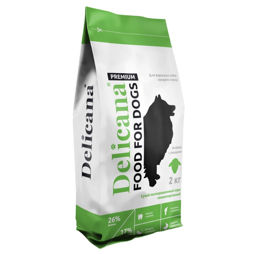 Delicana Корм сухой для собак средних пород Ягненок с рисом 2 кг