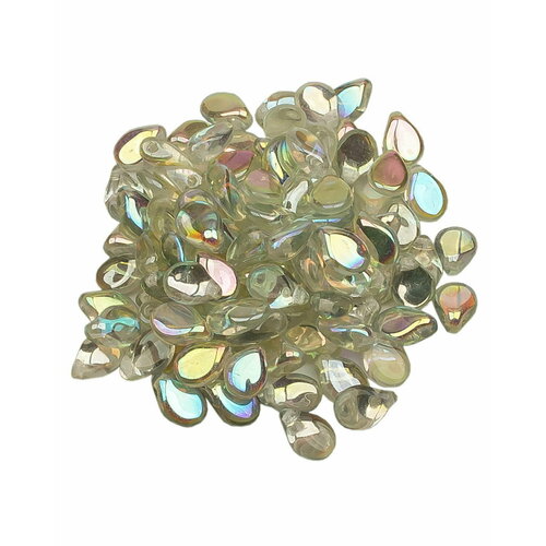 Стеклянные чешские бусины, Pip Beads, 5х7 мм, цвет Crystal Green Rainbow, 100 шт.