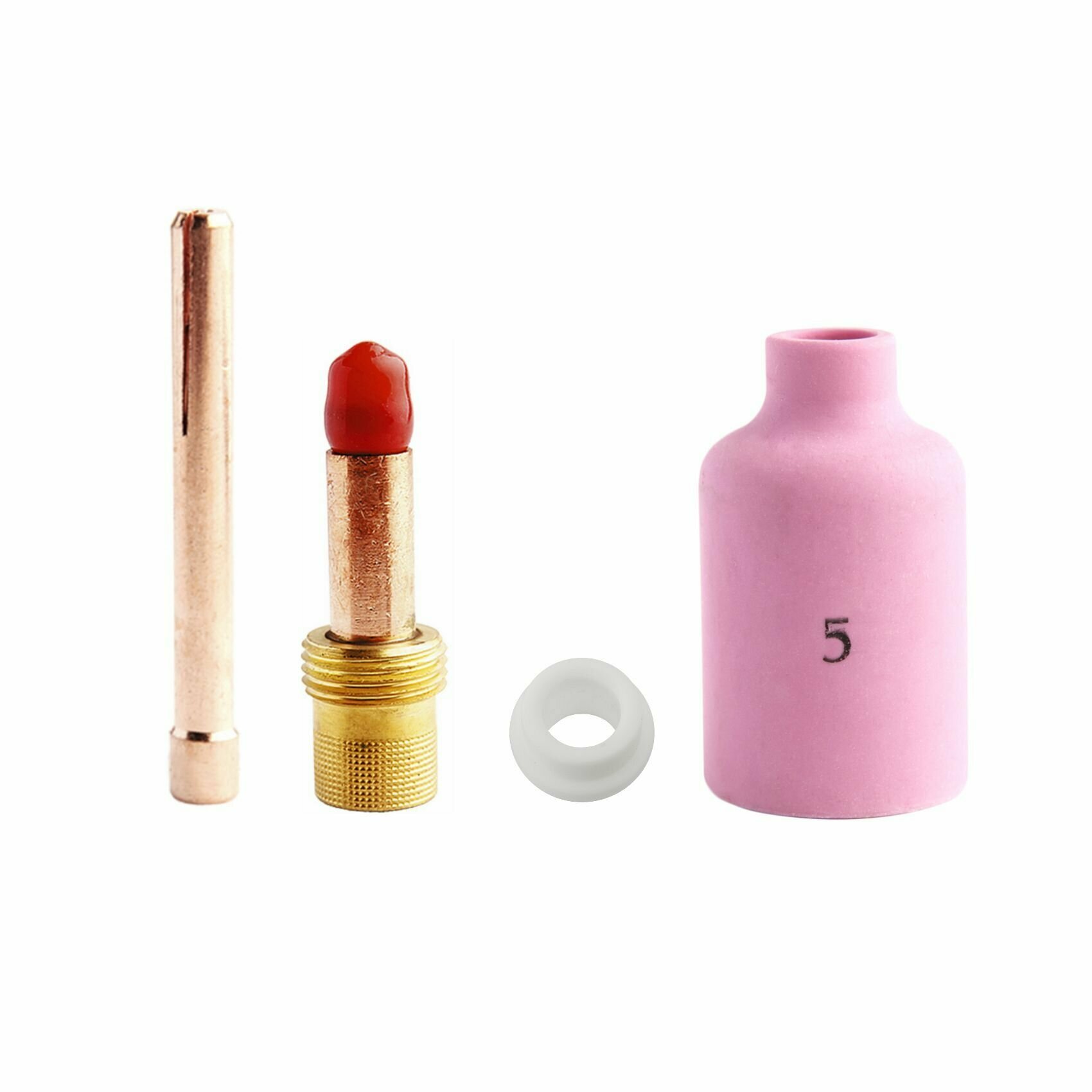 фото Набор 1.6 мм цанга, Сопло керамическое №5, газовая линза (цангодержатель), адаптер для TIG горелки (17-18-26)