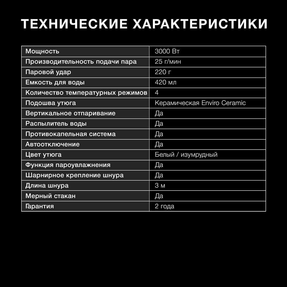Утюг Hyundai Белый Мощность 3000 Вт, подошва - керамика, паровой удар/шнур 3 м — фото 5