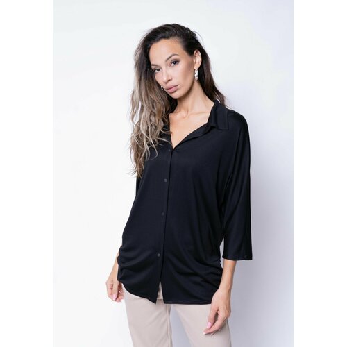 Блуза  Gabriela, классический стиль, свободный силуэт, укороченный рукав, размер 44, черный