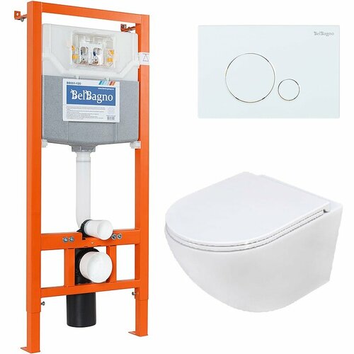 Комплект: Инсталляция BelBagno BB001-120 с кнопкой BB014-SR-BIANCO белый + Унитаз Lengitown Milan с сиденьем