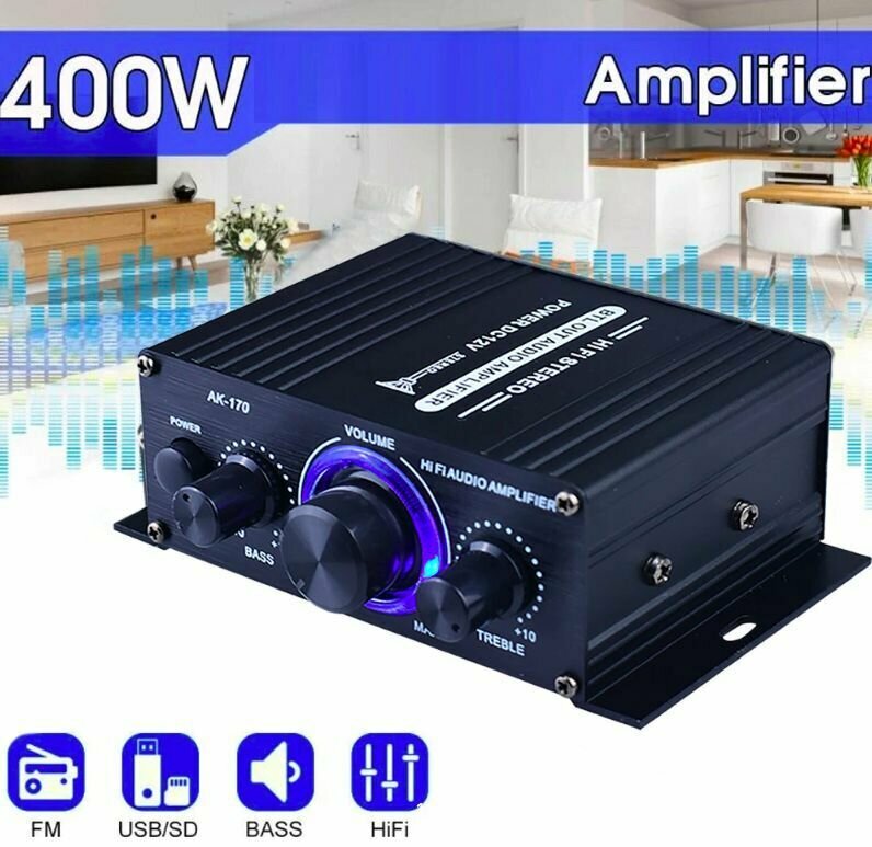 Ak-170 двухканальный Hifi стерео аудио усилитель мощности 200 Вт + 200 Вт