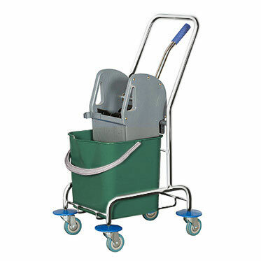 фото Хромированная уборочная тележка, зеленое ведро