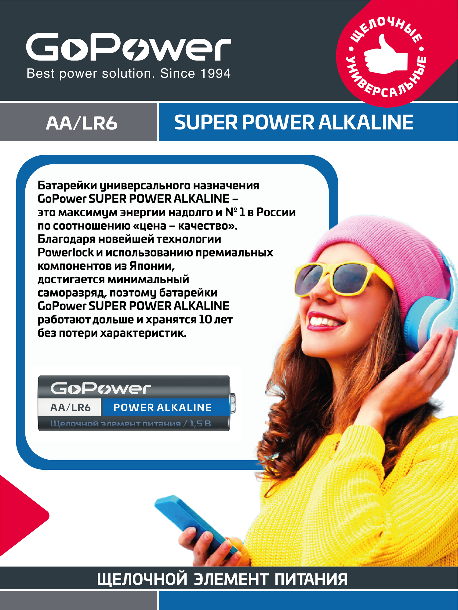 Батарейка GoPower LR6 AA BL2 Alkaline 1.5V - 2шт.