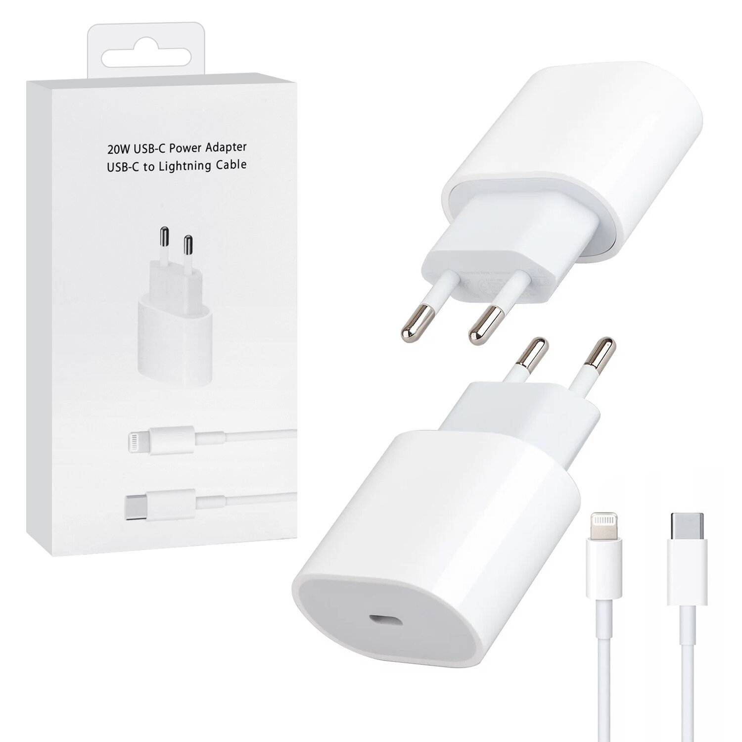 Быстрая зарядка 20W, USB-C, Блок питания для телефона, Зарядное устройство Type C, Комплект Адаптер + Кабель Lightning