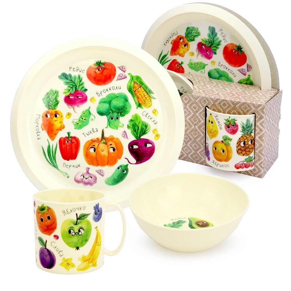 Набор посуды ND Play светло-бежевый, с декором, миска, тарелка, кружка (221137025/01)