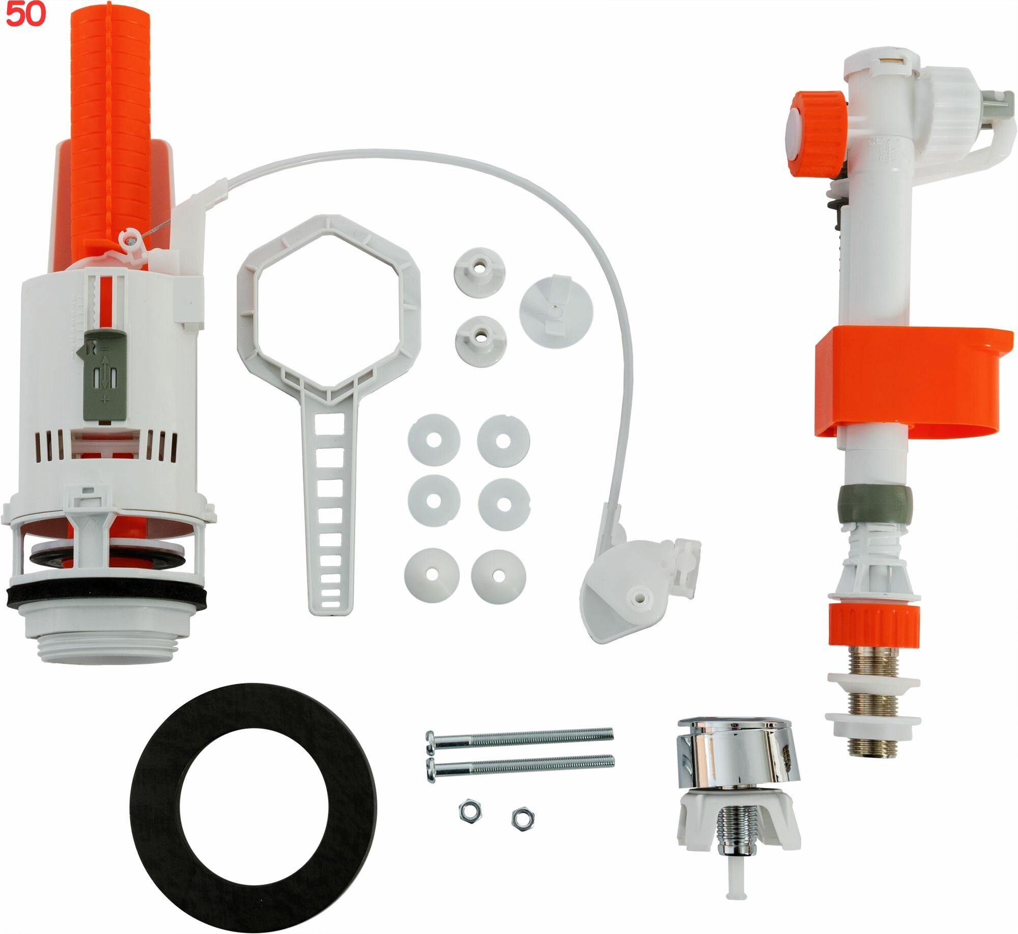 Арматура с универсальной подводкой воды 1/2, c двойной кнопкой смыва (50 шт.) - фотография № 1