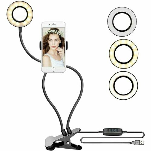 Кольцевая светодиодная лампа 35 Fancier c гибким держателем смартфона и камеры Selfie Ring light with universal Clip 70000₽