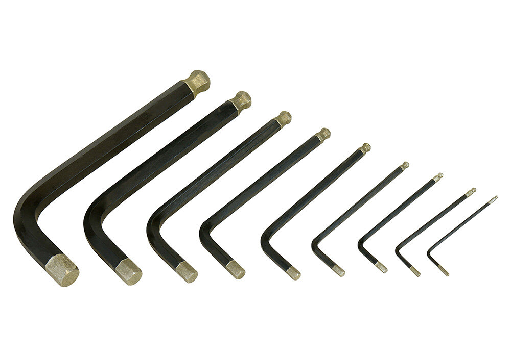Набор шестигранных ключей с шаром, 1, 5-10 мм, 9 шт, S2, короткие, Hanskonner