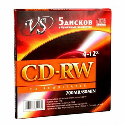 VS Диск для записи, CD-RW 80 4-12x конверт/5 700 МБ