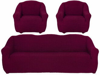 Чехол на диван трехместный и кресла без оборки, цвет Бордовый