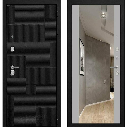 Входная дверь Labirint PAZL с зеркалом Максимум Грей Софт (Серый светлый) 880x2050, открывание правое