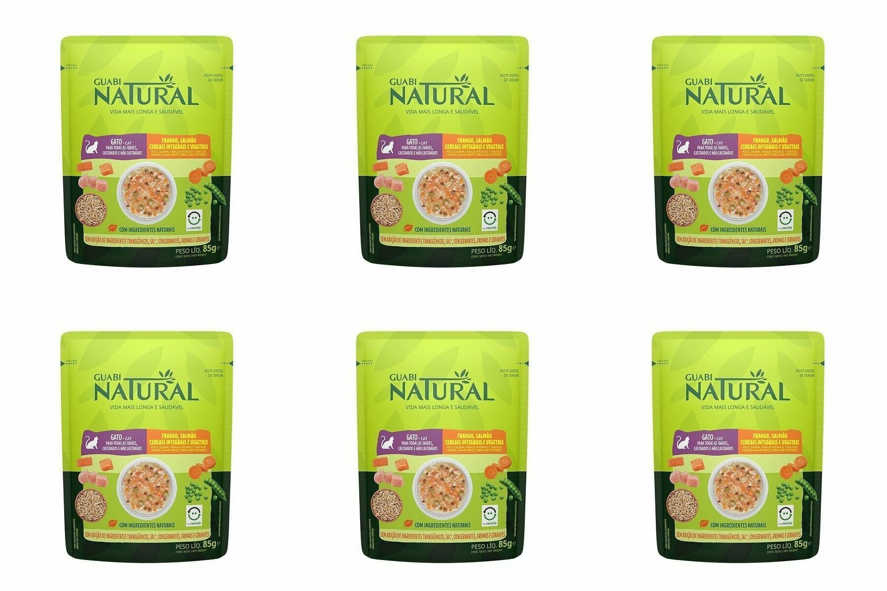 Guabi Natural Влажный корм для взрослых кошек Cat, курица, лосось, цельнозерновые злаки и овощи, 85 г, 6 шт