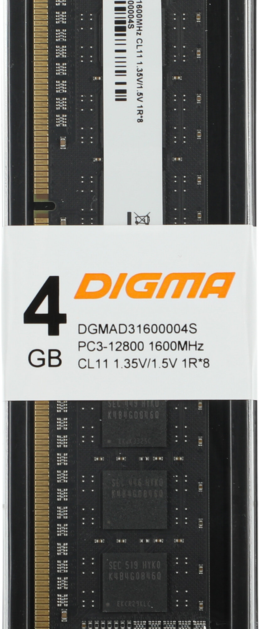 Память DDR3L 4Gb 1600MHz Digma DGMAD31600004S RTL PC3-12800 CL11 DIMM 240-pin 1.35В Низкопрофильная single rank — фото 2