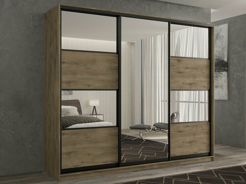 Изображение товара Шкаф купе для одежды Касст 3, МФ-Купе, 160х45х240, платье/белье/платье, цвет дуб крафт золотой