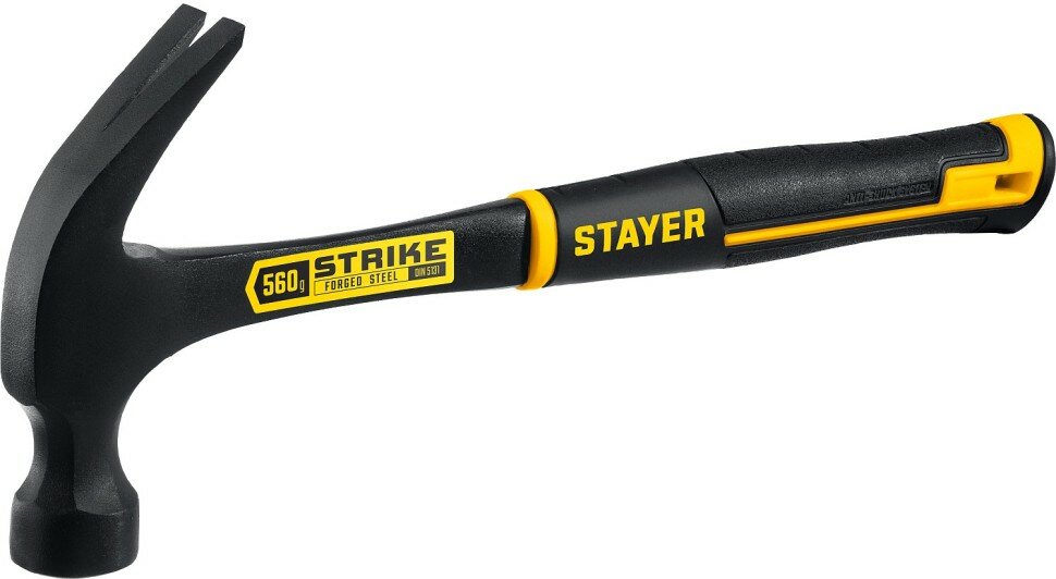 STAYER Молоток-гвоздодер STAYER "PROFESSIONAL" цельнометаллический с двухкомпонентной рукояткой, 560г, ( 2025-560 )
