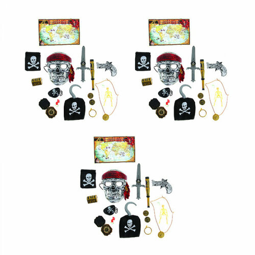 Набор пирата Корсар, 15 предметов (3 набора в комплекте) маска череп пирата арт 5