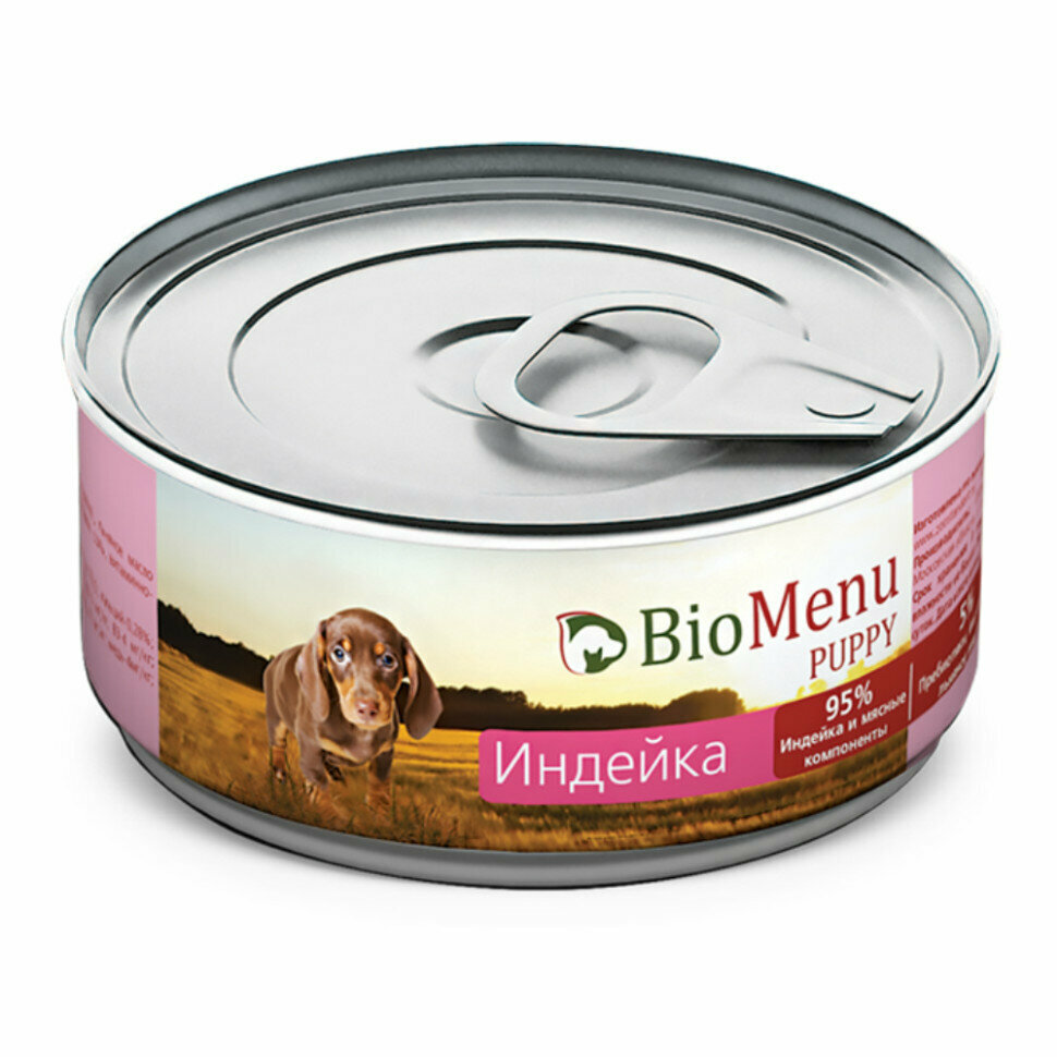 BioMenu Puppy влажный корм для щенков с индейкой в консервах - 100 г х 24 шт