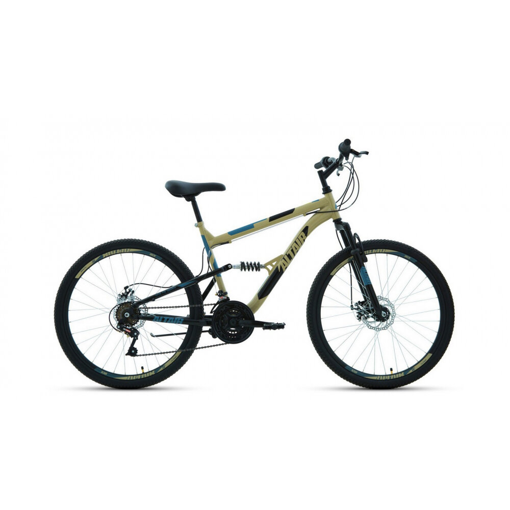 Велосипед горный двухподвесной ALTAIR MTB FS 26 2.0 disc 16" (2021), 16" бежевый/черный