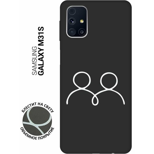 матовый soft touch силиконовый чехол на samsung galaxy s10 самсунг с10 с 3d принтом couple lines w черный Матовый Soft Touch силиконовый чехол на Samsung Galaxy M31S, Самсунг М31с с 3D принтом Couple Lines W черный