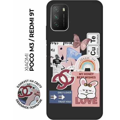 Матовый чехол Cute Stickers для Xiaomi Redmi 9T / Poco M3 / Сяоми Поко М3 / Сяоми Редми 9Т с 3D эффектом черный матовый чехол cute stickers для xiaomi redmi 7 сяоми редми 7 с 3d эффектом черный