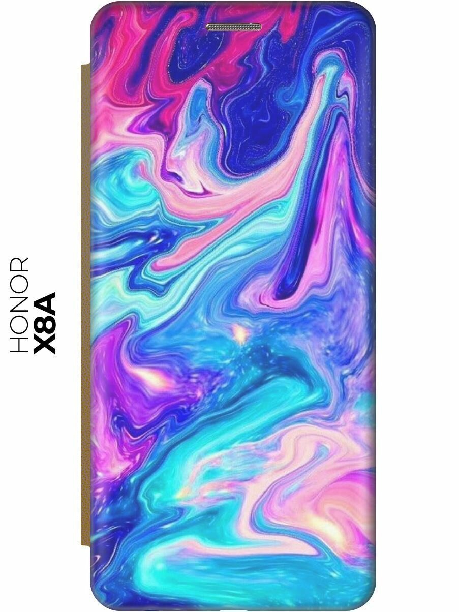 Чехол-книжка Сине-розовые краски на Honor X8a / Хонор Х8А золотой