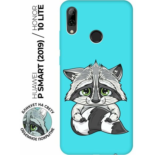 Матовый чехол Sad Raccoon для Huawei P Smart (2019) / Honor 10 Lite / Хуавей П Смарт (2019) / Хонор 10 Лайт с 3D эффектом бирюзовый матовый чехол sad raccoon для huawei p smart 2019 honor 10 lite хуавей п смарт 2019 хонор 10 лайт с 3d эффектом бирюзовый