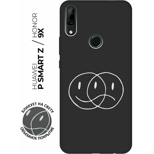 Матовый чехол Two Faces W для Honor 9X / 9X Premium / Huawei P Smart Z / Y9 Prime (2019) / Хуавей Хонор 9Х с 3D эффектом черный силиконовый чехол с принтом two faces для honor 9 хонор 9