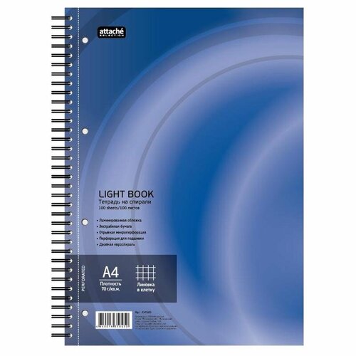 Бизнес-тетрадь А4 LightBook, 100 листов, клетка, на спирали, синяя, 12шт.