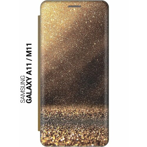 Чехол-книжка на Samsung Galaxy A11, M11, Самсунг А11, М11 c принтом Золотая пыль золотистый чехол книжка на samsung galaxy a11 m11 самсунг а11 м11 c принтом гранаты золотистый