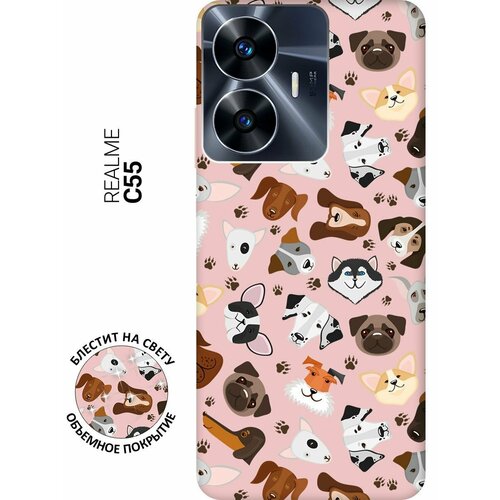 Силиконовый чехол на Realme C55, Рилми С55 Silky Touch Premium с принтом Dogs Pattern розовый силиконовый чехол на realme c33 рилми с33 silky touch premium с принтом dogs pattern розовый