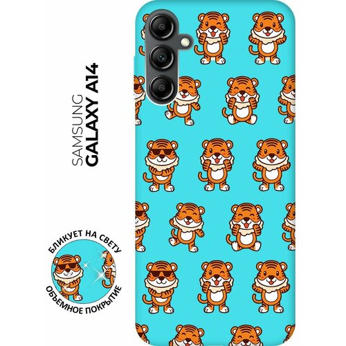 Матовый чехол Tigers Pattern для Samsung Galaxy A14 / Самсунг А14 с 3D эффектом мятный матовый чехол corgi pattern для samsung galaxy a14 самсунг а14 с 3d эффектом желтый