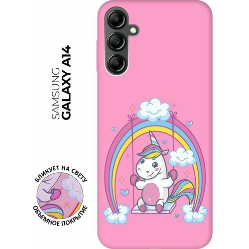 Матовый чехол Unicorn для Samsung Galaxy A14 / Самсунг А14 с 3D эффектом розовый матовый чехол unicorn для samsung galaxy a14 самсунг а14 с 3d эффектом розовый