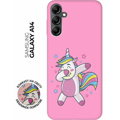 Матовый чехол Unicorn Dab для Samsung Galaxy A14 / Самсунг А14 с 3D эффектом розовый матовый чехол unicorn and candy для samsung galaxy a14 самсунг а14 с 3d эффектом мятный