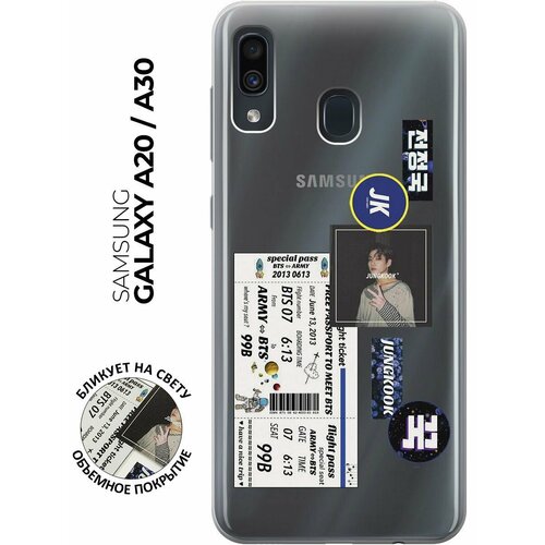 Силиконовый чехол с принтом BTS Stickers для Samsung Galaxy A20 / A30 / Самсунг А20 / А30 силиконовый чехол с принтом true queen для samsung galaxy a20 a30 самсунг а20 а30