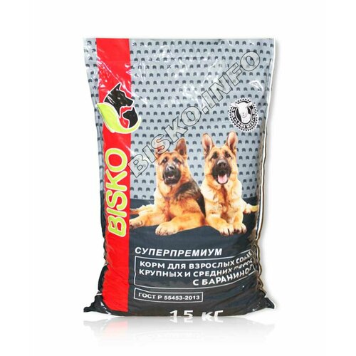 Сухой корм Биско/Bisko. Корм для взрослых собак крупных и средних пород с бараниной супер премиум 15кг
