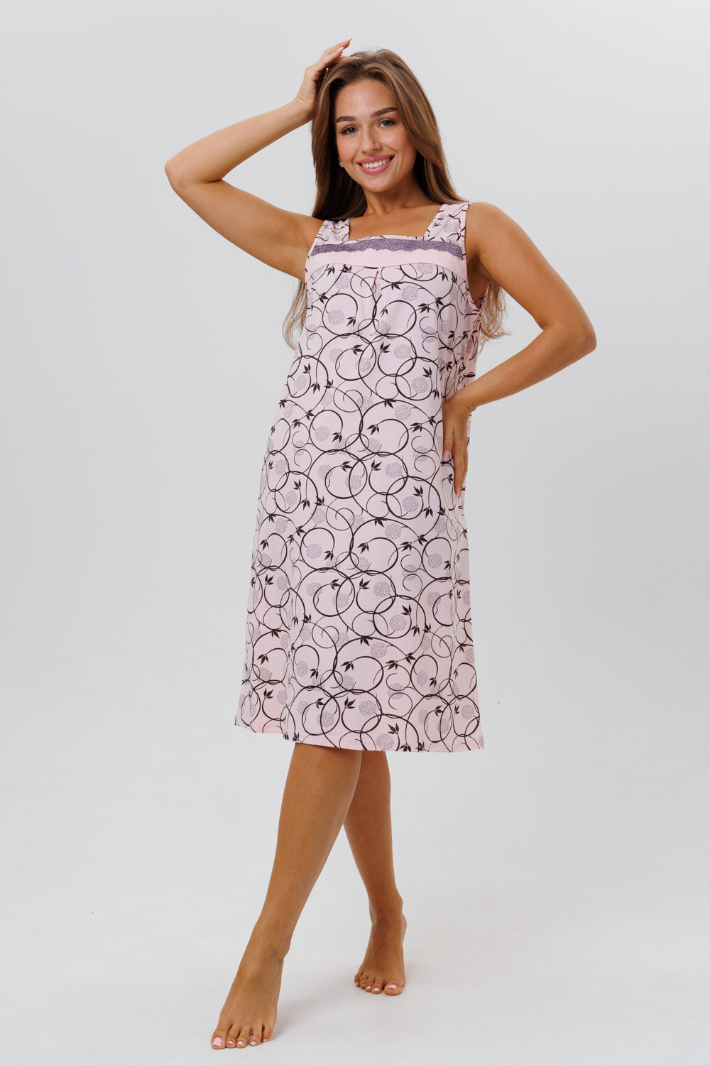 Сорочка Modellini средней длины, без рукава, размер 58, розовый - фотография № 2