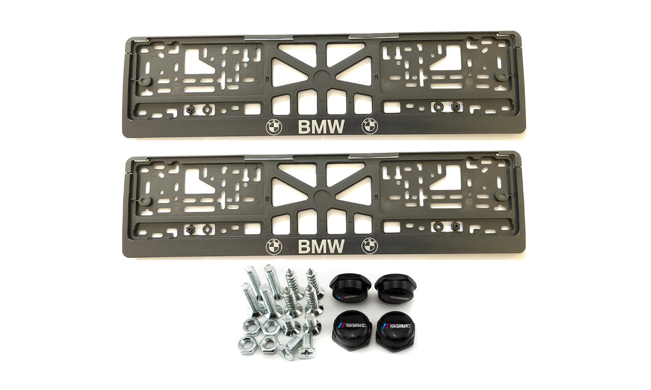 Комплект: пластиковая рамка для гос. номера BMW 2шт. плюс болты для номерных знаков M-performance черные 4шт.