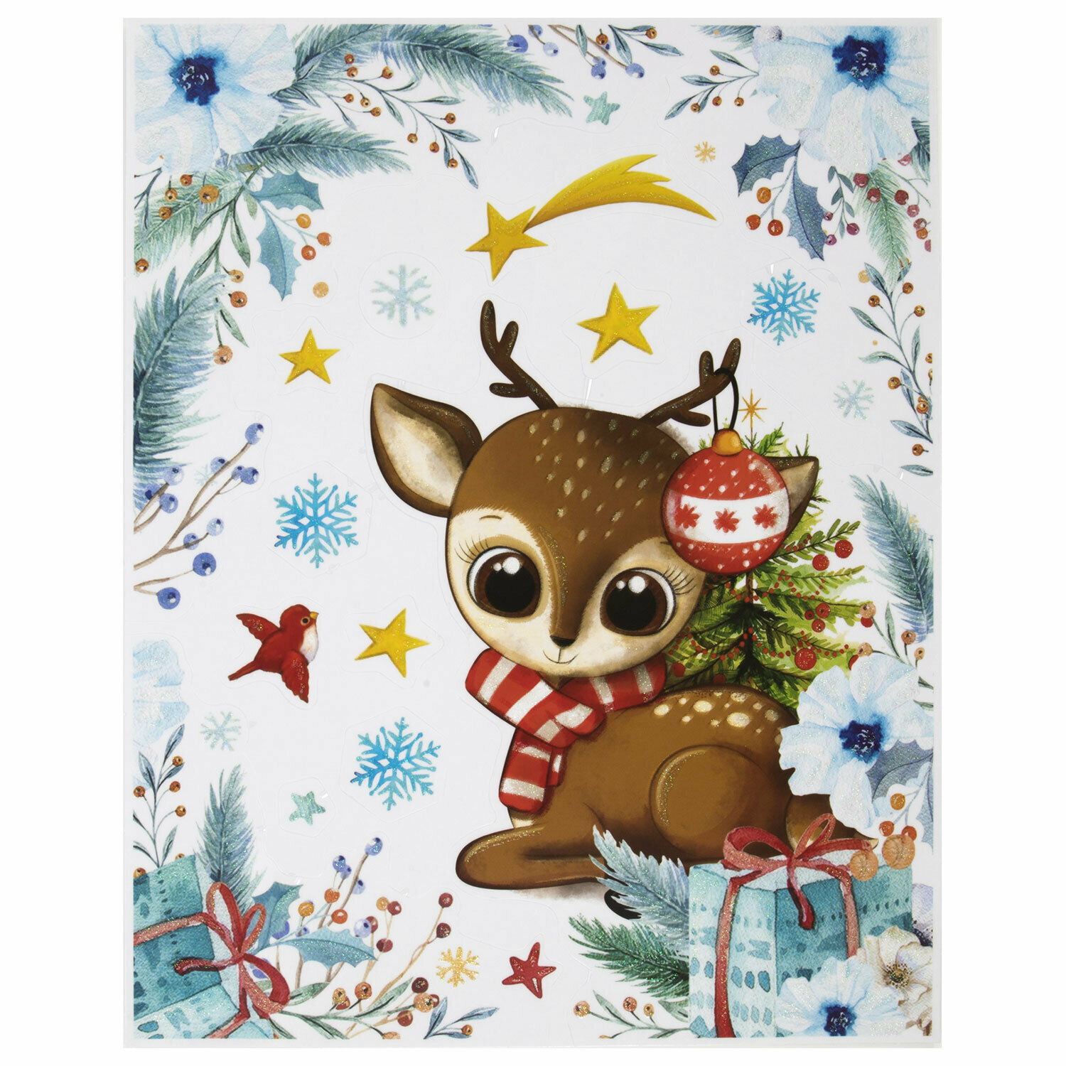 фото Наклейка для окон двусторонняя многоразовая 30х38 см, "Оленёнок", золотая сказка, 591925